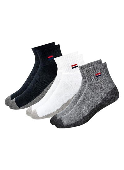 Buy NAVYSPORT Men's Ankle Solid Cotton Cushion Comfort Quarter Socks, Pack of 3 (Free Size, Multicolored) in UAE