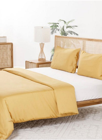 اشتري Breathable 3-Piece Duvet Cover Set, Mustard - 300TC, 230x220 cm في الامارات