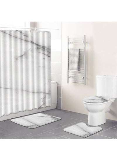 Buy 4-Piece Water-resistant Shower Curtain & Lid Toilet Cover Pedestal Rug Non-slip Bath Mat Bathroom Decoration Accessories in UAE