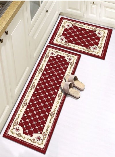 Buy 2 Pieces Modern Anti Slip Kitchen Floor Mats 120 x 40 and 60 x 40 cm in UAE