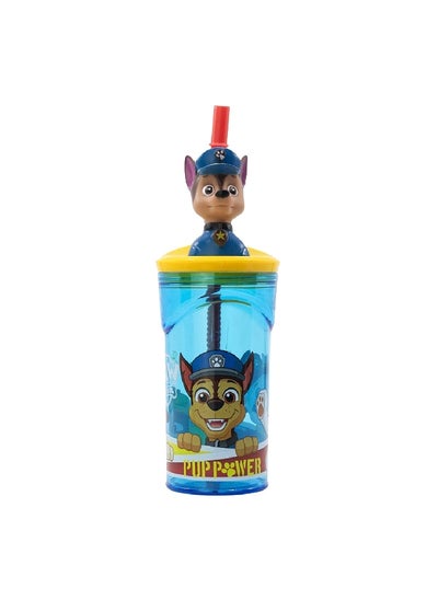 Buy 3D Figurine BPA-Free Plastic Paw Patrol Tumbler with Straw Blue and Yellow 360 ml in Saudi Arabia