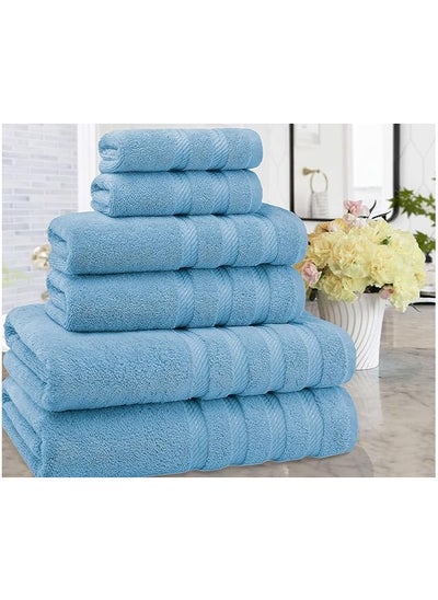 Buy Towel Set Luxury Hotel Quality 600 GSM Genuine Combed Cotton, Super Soft & Absorbent Family Bath Towels 6 Piece Set -  2 Bath Towels, 2 Hand Towels, 2 Washcloths - Sky Blue in UAE