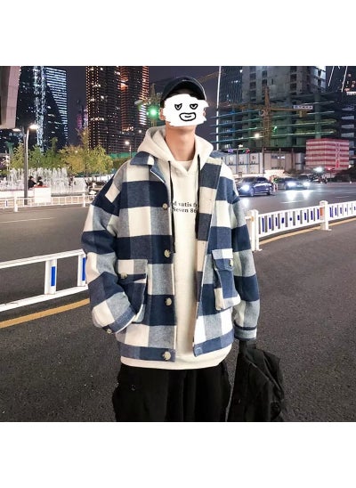 اشتري Thick Plaid Woolen Coat Men Autumn Winter Casual British Style Blue في الامارات