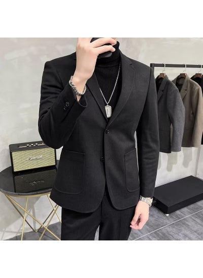 Buy Slim Fit Wool Blazer Men Casual Autumn Winter Black in UAE