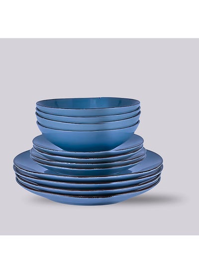 اشتري 12-Piece Stoneware Cermamic Dinnerware Set Blue في الامارات