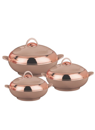Buy Crescent Hotpot Stainless Steel insulated Hotpot Set of 3 Pcs 1.6L 2.5L 3.5L Brown in UAE