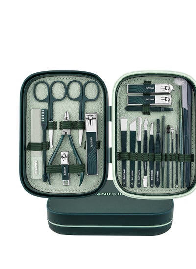 Buy Manicure Set Nail Clippers Kit 22 Pcs Professional Pedicure Set Sharp and Durable Stainless Steel Nail Care Tools for Men Women with Luxurious Travel Case (Dark Green) in Saudi Arabia