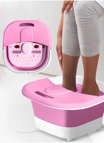 Buy Toshionics Foldable Foot Spa With Heating Bubbles Shiatsu Massager Rollers Mini Feet Bath Tub Basin Pedicure Bucket For Relieving Fatigue And Body Stress Pink And White in UAE