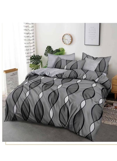 Buy King Size 6 Piece Duvet Cover Set Contemporary Leaf Print Bedding Sets, Smooth Cotton Material Modern Geometric Print in UAE