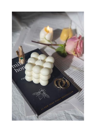 Buy Bubble Cube Soy Wax Candle White 5.85x2.5inch in UAE