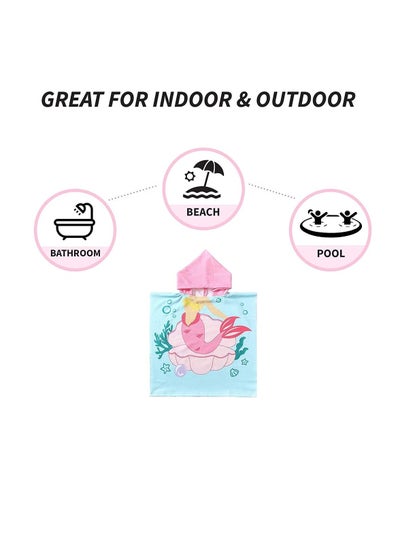 Buy Hooded Bathrobe,Kids Beach Towel for Boys Girls, Hooded Bath Towel Wrap, Toddler Pool Towel with Hood, Super Soft, Absorbent Microfiber Beach Towel for 0 - 7 Years (Mermaid) in UAE