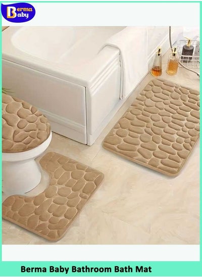 اشتري Set of 3 Bathroom Bath Mat Set Toilet Soft Non Slip Bath Mat Bathroom Rug Shower Carpets Set Toilet Lid Cover Floor Mats في السعودية