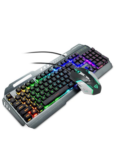 اشتري RAEGR RapidGear X70 Gaming Keyboard & Mouse Set | Made of Aluminium Body | 4 Choices of Adjustable DPI | 3 Rainbow Lighting Modes, Instant Media Access | Gaming Mouse for PC/Laptop/Mac - RG10359 Grey في الامارات