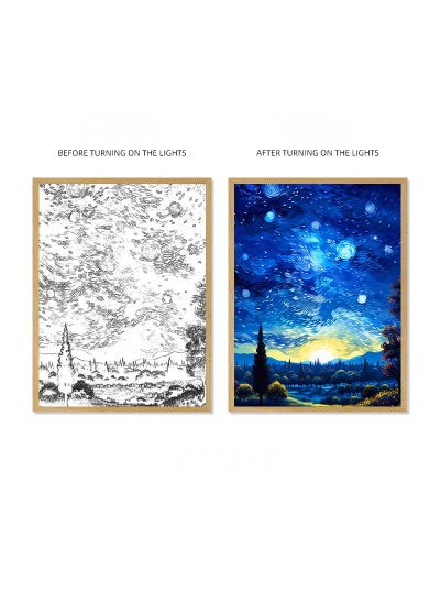 اشتري Van Gogh Lighting Painting Decoration 3 Colors LED Light Painting Wall Decoration Art Of Light And Shadow Photo Frames LED Luminous Photo Frame Family Bedroom Living Room Night Lights في الامارات