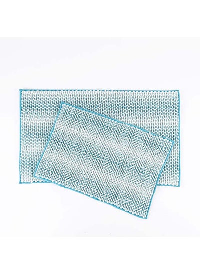 Buy 2-Piece Chenille Bath Mat, Blue in UAE