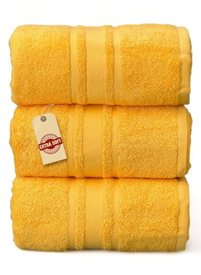 اشتري Luxury Soft and Absorbent 3 Pcs Bath Towel Set - 450 GSM Hotel Quality Bathroom Towel for Bath Hand Beach Pool Or Spa (70x140cm) - Yellow في السعودية