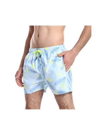 Buy Self Pattern Slash Pockets Swim Shorts - Light Blue & Lime Green in Egypt