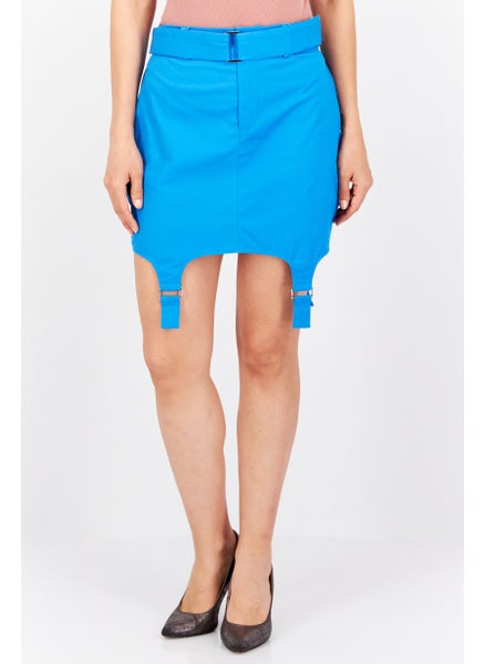 Buy Women Solid Suspender Detail Mini Skirt, Blue in Saudi Arabia