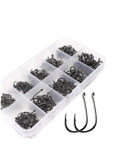 500pcs Fishing Hooks Carbon Steel Barbed Fishing Hooks Eyed Sea Fish Hooks  Carp Fishing Tackle Carp Circle Hooks for Saltwater Freshwater Fishing  Accessories, No.3-No.12, 10 Sizes with Compartment Box price in UAE