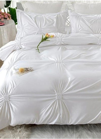 Buy Premium King Size Pinch Pleat Diamond Embroidery of Decorating Fabric, White color. in UAE