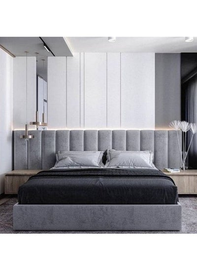 Buy MDF and Mixed Velvet Super King Bed Grey - 200x200x120 cm in Saudi Arabia