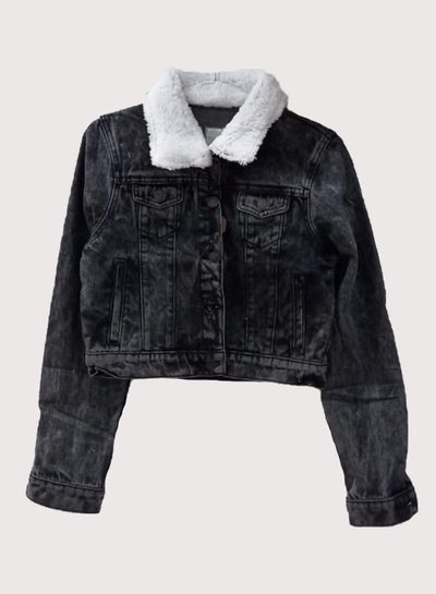 Buy Ladies denim jacket Full sleeve With Fur Black in UAE