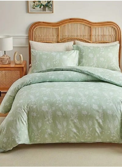 Buy King size 6 piece duvet cover set green floral bedding set. in UAE