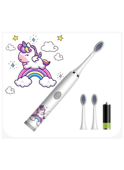 Buy Unicorn Electric Children's Toothbrush Super Soft Waterproof Teeth Cleaning Artifact Battery Powered (3 Heads) in UAE