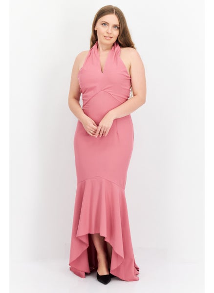 Buy Women Halter Neck Solid Maxi Party Dress, Pink in Saudi Arabia