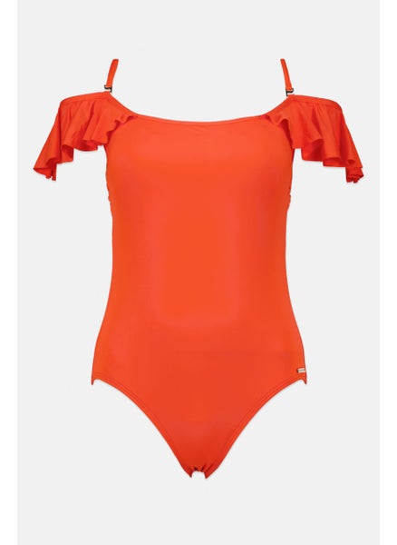 Buy Women Brand Logo Padded One Piece, Orange in UAE