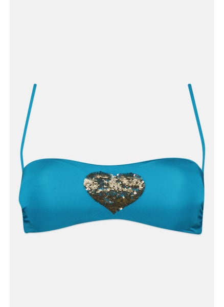 Buy Women Embellished Padded Bikini Top, Aquamarine in Saudi Arabia