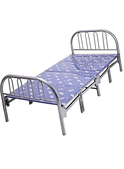Buy Heavy Duty Metal Folding Bed Portable Blue and Sliver in UAE