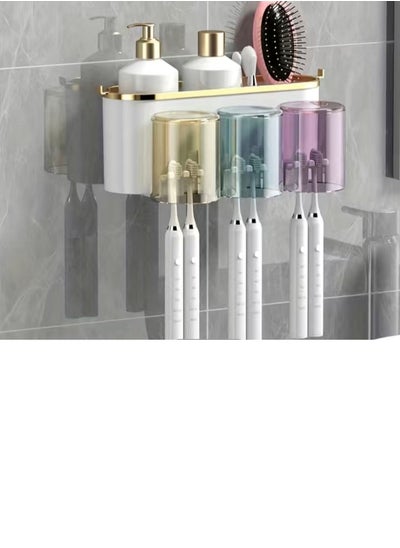 Buy 1pc Tooth Brush Holder, Punch-free Toilet Toothbrush Holder, Mouthwash Cup Storage Box With Hook, Toothbrush Holder Cups & Toothpaste Dispenser in UAE