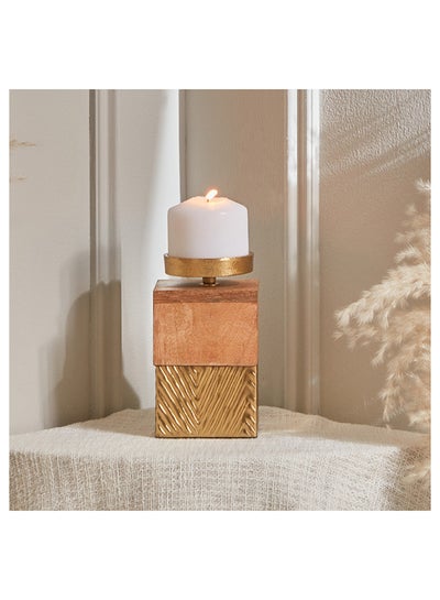 Buy Clifton Wooden and Metal Pillar Candleholder 10 x 18 x 10 cm in UAE