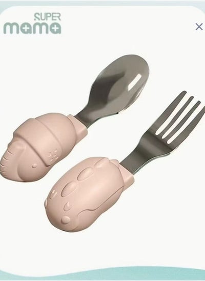 Buy Baby Spoon Fork Set, Stainless Steel Self Feeding Kids Utensils in Saudi Arabia