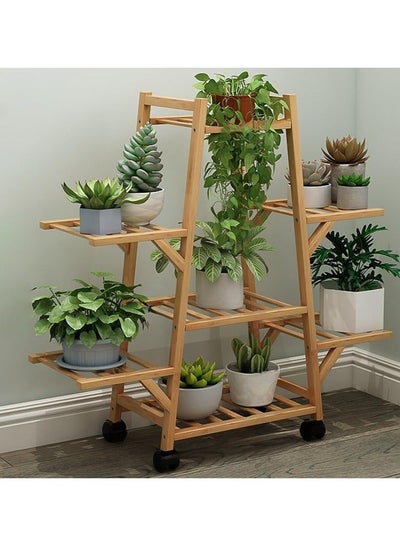 Bamboo Triangle Plant Stand with Wheels,Indoor and Outdoor Rolling ...