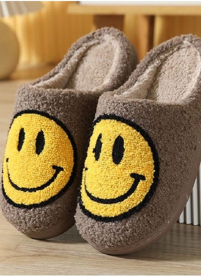 Buy Autumn Winter Warm Smiley Face Designed Bedroom Slippers Coffee for Women/ Men in UAE