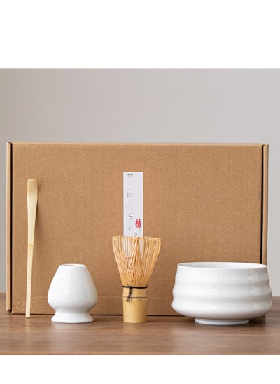 Buy Matcha Set,Tea Dispensing 4-Piece Set,Eco-Friendly Bamboo,Teaspoon/Matcha Spatula/Matcha Bowl/Whisk Holder for Brewing Traditional Chinese Tea(White) in Saudi Arabia