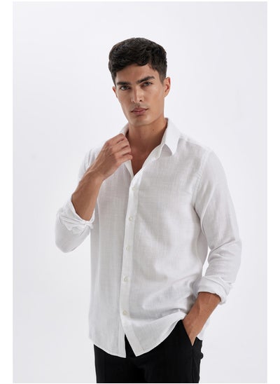 Buy Man Woven Modern Fit Polo Neck Long Sleeve Shirt in Egypt