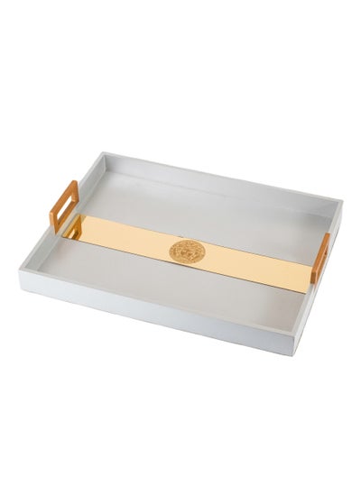 Buy Wooden serving tray silver color with gold acrylic pattern in Saudi Arabia