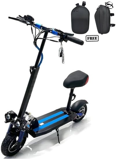 Buy Z2 (E10) Powerful Electric Scooter With Seat, 48V, Foldable, Front & Side Led lights, 1 Year Warranty, Anti-Theft, FREE HANDLEBAR BAG, Blue in UAE