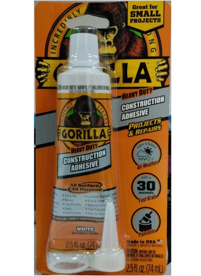 اشتري Gorilla Gorilla Heavy Duty Construction Adhesive, 2.5 ounce Squeeze Tube, White في الامارات