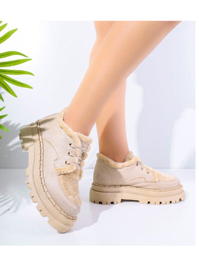 Buy Ankle Boot Mid Heels Suede With Lace-up - Beige Z-7 in Egypt