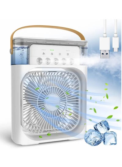 Buy Portable Mist Sprinkler Fan With 5 Water Outputs And 3 Speeds And 7 Different LEDs Light Colours 600ml Capacity in Saudi Arabia