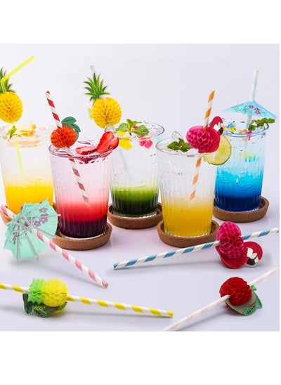 اشتري 50PCS Flamingo Fruit Paper Straws Coffee ,Disposable Drinking Straws,Tropical Hawaiian Beach Summer Pool Party Decorations - Assorted Colors في السعودية