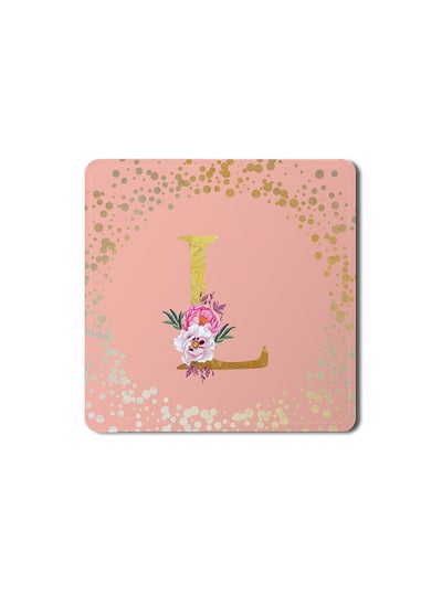 Buy Designer Leather Coasters Mat for Beverage Drinks- Custom Monogram Initial Letter Floral Pattern Alphabet - L (Rose Pink) in UAE