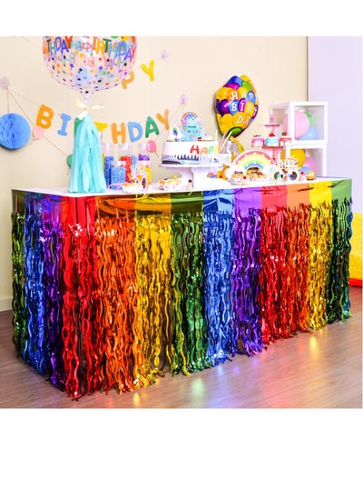 Buy Rainbow Party Decorations, Rainbow Wavy Table Skirt Party Decorations, 2 Pack Metallic Tinsel Foil Fringe Table Skirts, Perfect Table Decors for Birthday, Holiday, Wedding, Engagement, Bridal Shower in UAE