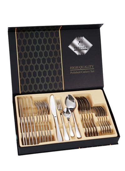 Buy 24 Piece Silverware Flatware Cutlery Set Stainless Steel Utensils Service for 6 Include Knife Fork Spoon Mirror Polished and Dishwasher Safe in UAE