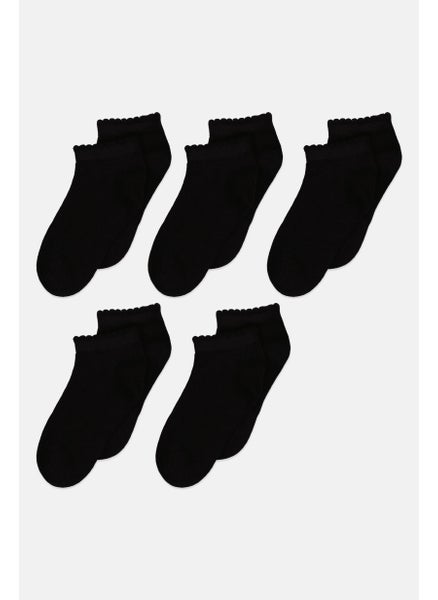 Buy Toddlers Girl 5 Pairs Solid Socks, Black in UAE