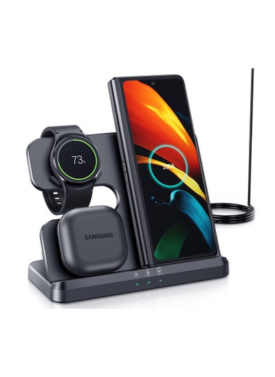 اشتري Wireless Charging Station for Samsung 3 in 1 Wireless Charger for Galaxy Watch 4/3/Active 2/1 Compatible with Samsung S22 Ultra S21 S20 Note20 Z Flip 4/3 Z Fold Galaxy Buds, Black في الامارات